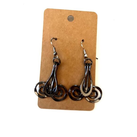 Gorgeous Modern Steel Swirl Dangle Earrings - Picture 2 of 5
